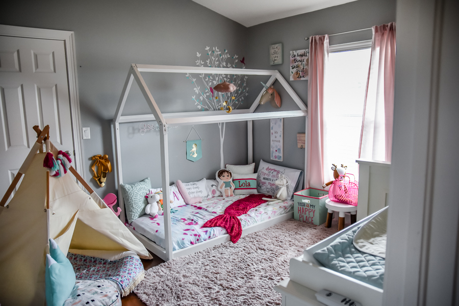 Girls Bedroom | Montessori Floor Toddler bed | DIY house frame floor bed