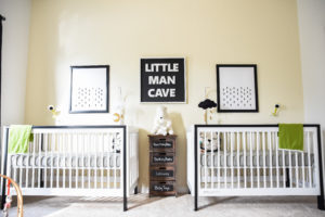 Monochrome little man cave nursery, black and white nursery, boy nursery, dream nursery, nursery décor, kids interiors, twin nursery, kids décor, baby rooms, baby boys, twin must haves, nursery reveal, monochrome baby