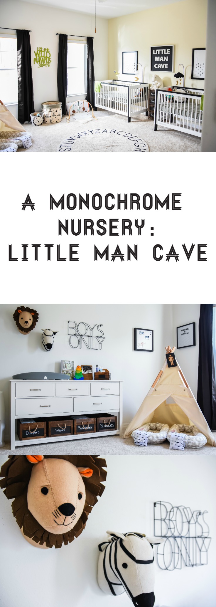 The big reveal is here! Oh Happy Play shares a look at the twins' Monochrome Little Man Cave Nursery Reveal! See more now!