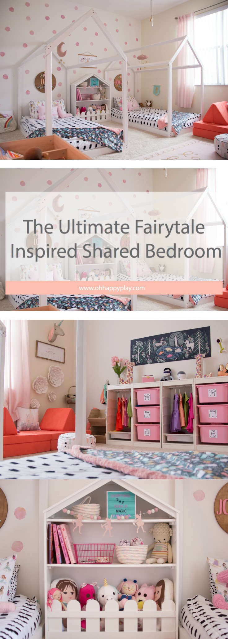 Florida Motherhood blogger, Oh Happy Play, shares the Ultimate Fairytale Inspired Shared Bedroom. The girls’ fairytale inspired shared bedroom is easy to create!