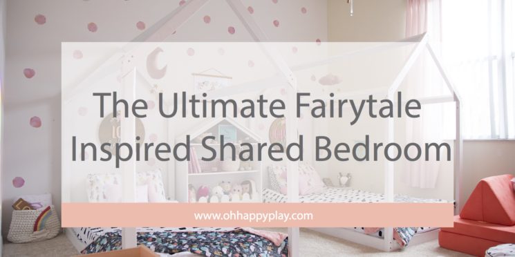 fairytale room, girls room, shared room, shared kids room, shared kids, twin girls, girls room, dream room, little girl's room, princess room, whimsical room, beddy's beds, modern girls room, monochrome girls room, nugget comfort , oh happy play