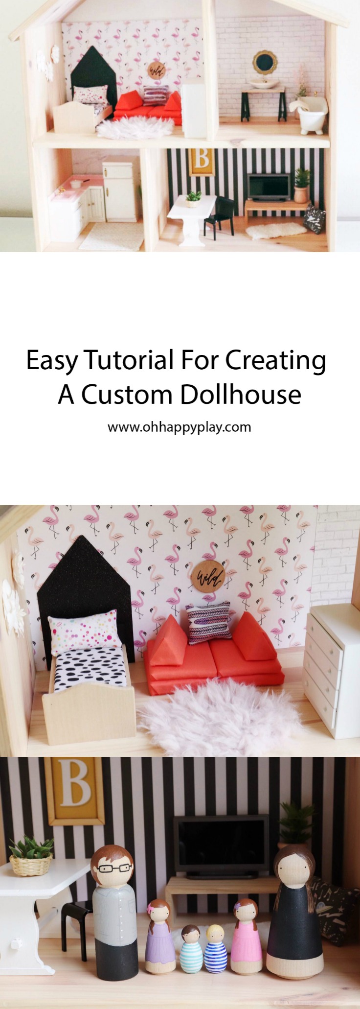 Oh Happy Play, Florida Motherhood blogger shares an easy tutorial for creating a custom dollhouse. Check it out now to find out how to build one yourself!