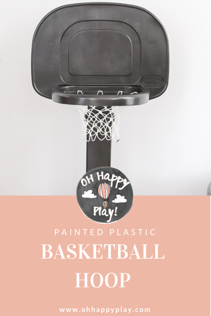 Want to create a monochrome nursery? A big bright basketball hoop may not be the right aesthetic. Check out this DIY Painted Plastic Basketball Hoop for Toddlers!