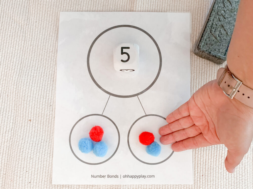 number bonds, number bonds worksheet, number bonds game, Montessori math lesson, Montessori kindergarten math, kindergarten math homeschool lesson, FREE Montessori worksheet