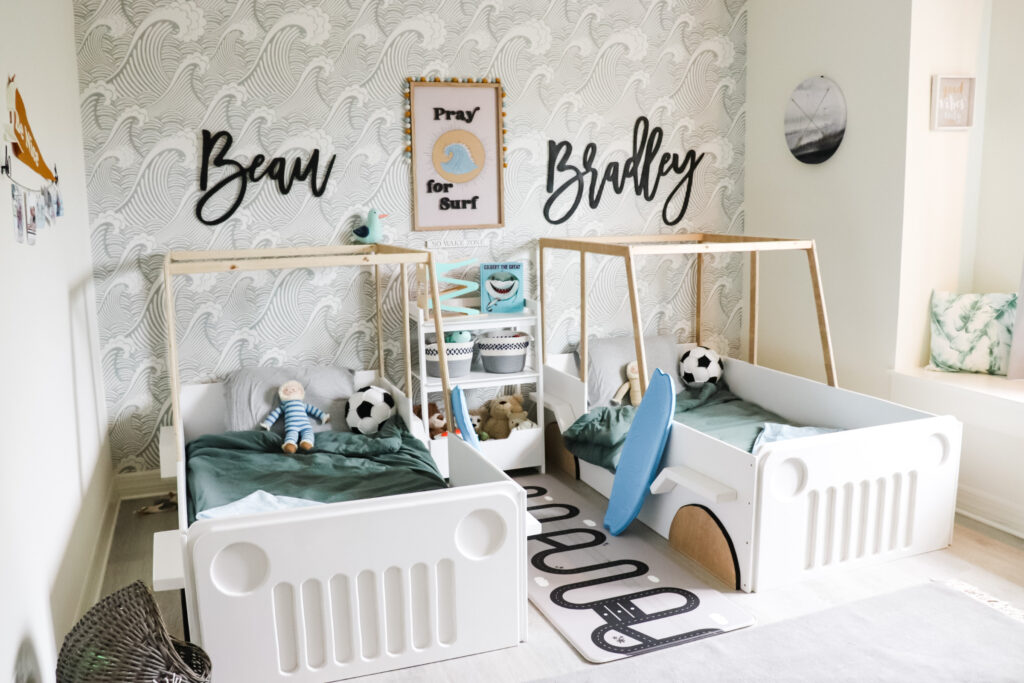 Big boy bedroom makeover, twin big boy bedroom, Big boy room ideas, twin big boy room, coastal bedroom for kids, beach themed bedroom for boys, surfer bedroom, beach bedroom, beach themed nursery, twin boy room, modern kids room, modern boy room, twin boy bedroom ideas