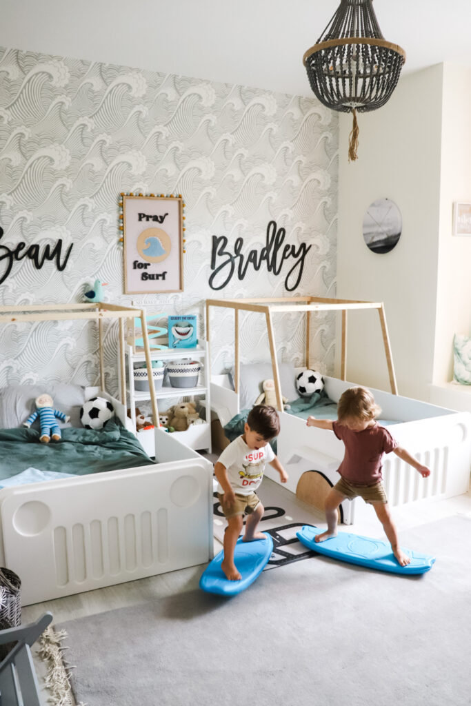 Surfer Themed Bedroom Idea With DIY Floor Bed For Toddler Boys   IMG 3928 2 683x1024 