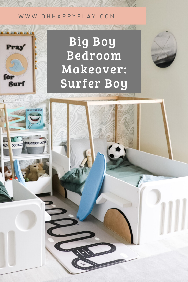 big boy bedroom makeover, beach surfer themed bedroom, twin bedroom