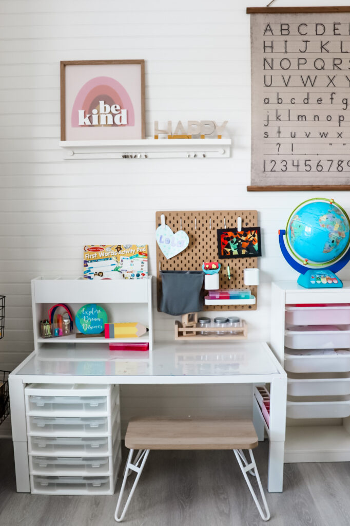  Homeschool room ideas, ikea homeschool room, ikea craft room, craft table for kids, craft table with storage, best craft table for little kids, craft room, , virtual learning room, homeschool room organization, craft room organization, online school room, virtual school space at home