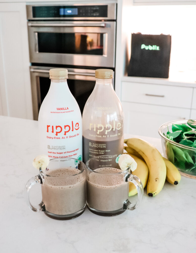 Chocolate Banana Smoothie With Ripple Plant Based Milk, chocolate banana smoothie recipe, after school snack, healthy snacks for kids, protein shake for kids, plant based milk, allergy friendly milk, healthy milk options, no diary milk, no dairy smoothie